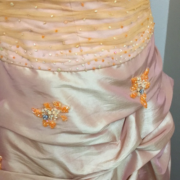 NWOT strapless Orange formal dress with rushing - Picture 9 of 10